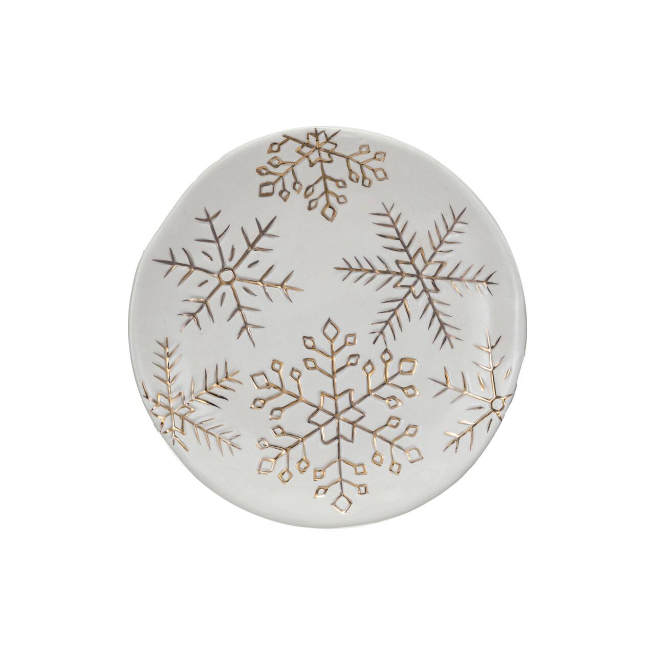 Hello Honey® 6" White Stoneware Plate with Gold Electroplated Snowflakes